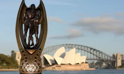 The NRL trophy at the 2026 season launch.