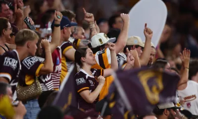 Brisbane Broncos fans supporting their side at Suncorp Stadium.