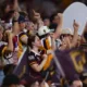 Brisbane Broncos fans supporting their side at Suncorp Stadium.