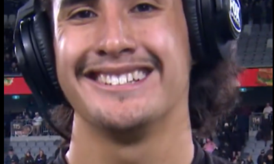 Casey McLean during interview with Fox Sports after Panthers v Warriors.
