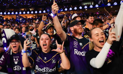 Melbourne Storm fans supporting their side.