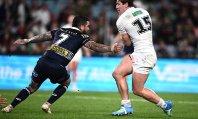 Adam Reynolds is beaten in defence during Souths vs Broncos.