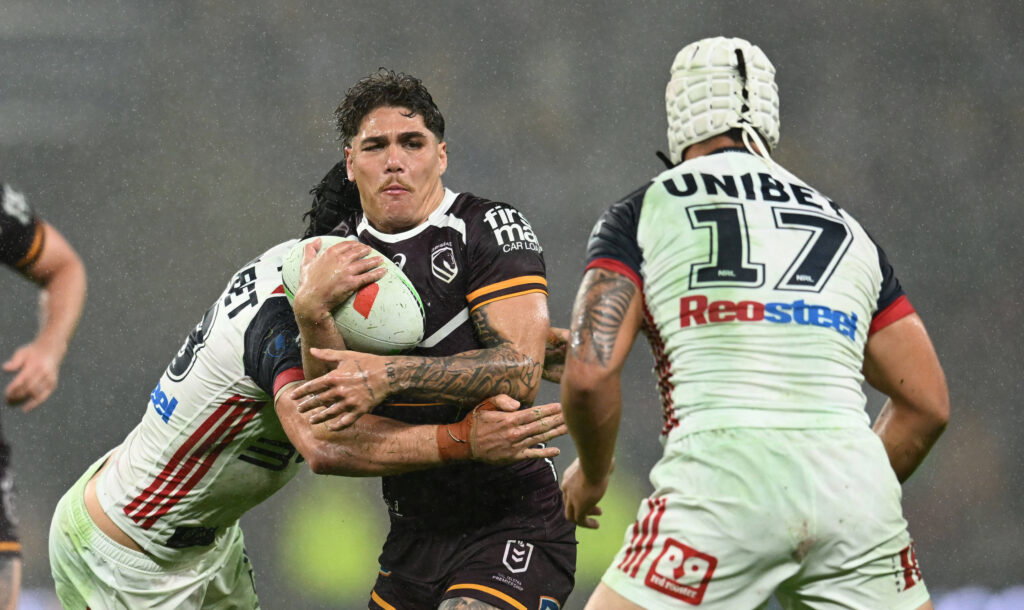 Brisbane Broncos' Reece Walsh in action vs the Roosters.