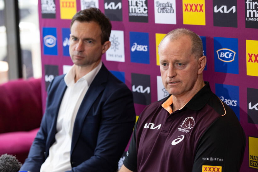 Brisbane Broncos head coach Michael Maguire and CEO Dave Donaghy