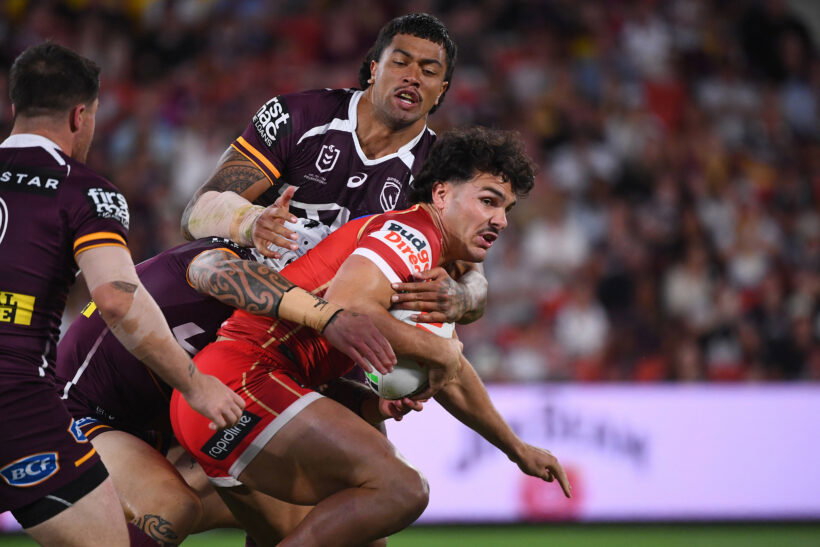 Herbie Farnworth in action for the Dolphins against the Broncos.