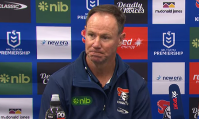 Justin Holbrook speaking after Warriors vs Knights.
