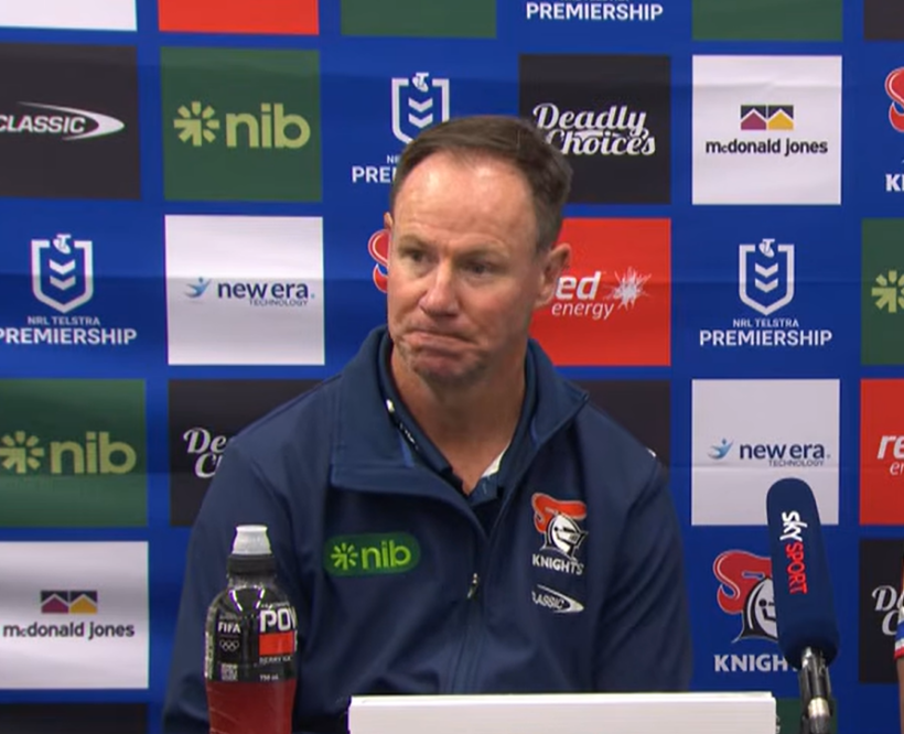Justin Holbrook speaking after Warriors vs Knights.