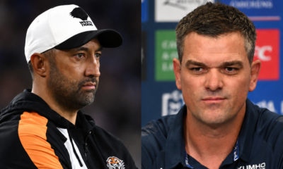 Wests Tigers head coach Benji Marshall and Bulldogs boss Cameron Ciraldo.
