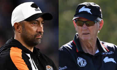 Souths' Wayne Bennett and Wests' Benji Marshall.