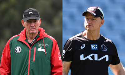 Broncos head coach Michael Maguire and Souths boss Wayne Bennett. Credit: Imago.