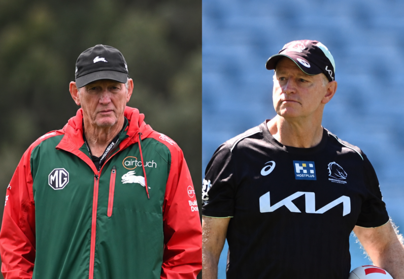 Broncos head coach Michael Maguire and Souths boss Wayne Bennett. Credit: Imago.