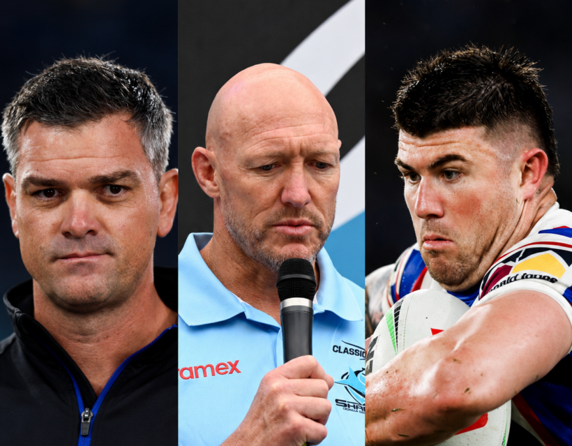 Bulldogs' Cameron Ciraldo, Sharks' Craig Fitzgibbon and Knights' Bradman Best. Credit: Imago.