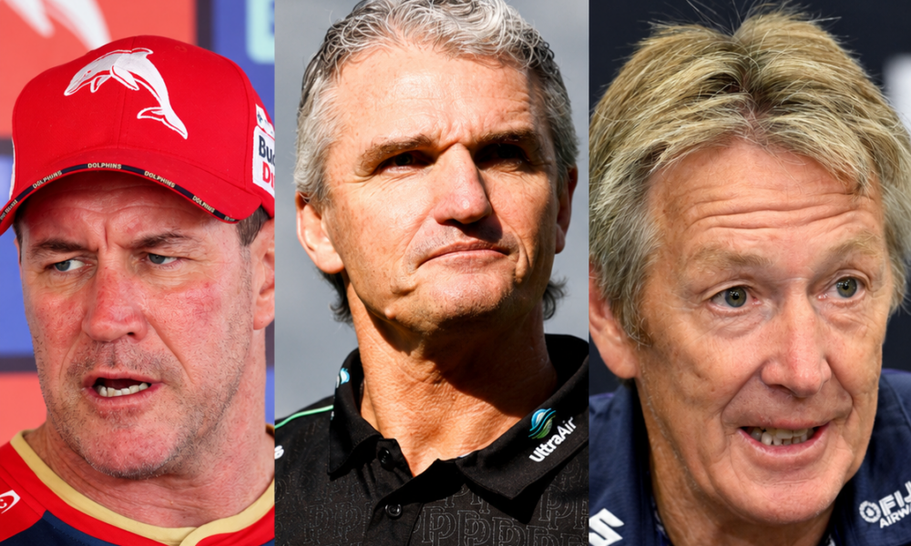 Dolphins head coach Kristian Woolf, Panthers boss Ivan Cleary and Storm's Craig Bellamy. Credit: Imago.