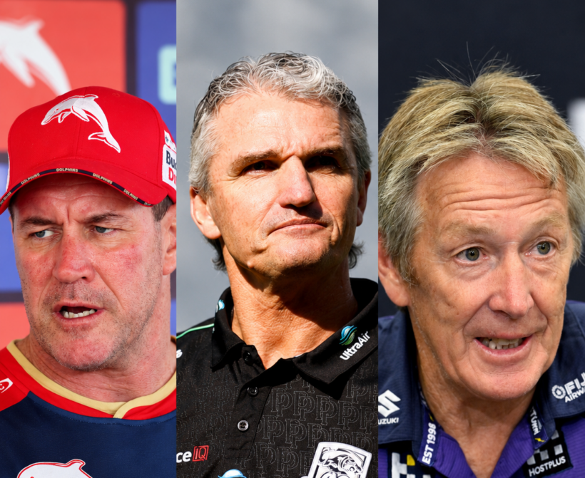 Dolphins head coach Kristian Woolf, Panthers boss Ivan Cleary and Storm's Craig Bellamy. Credit: Imago.
