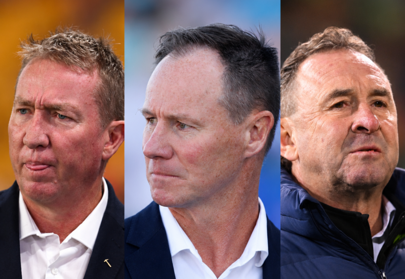 Roosters' Trent Robinson, Justin Holbrook of the Knights, and Raiders' Ricky Stuart.