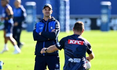 Canterbury Bulldogs head coach Cameron Ciraldo watches on during an NRL training session at Belmore Oval.