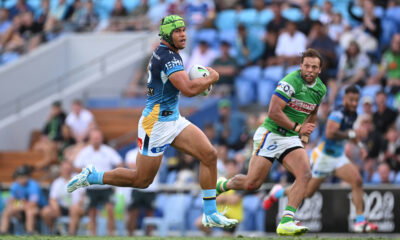 Gold Coast Titans take on Canberra Raiders at Cbus Super Stadium.