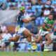 Gold Coast Titans take on Canberra Raiders at Cbus Super Stadium.