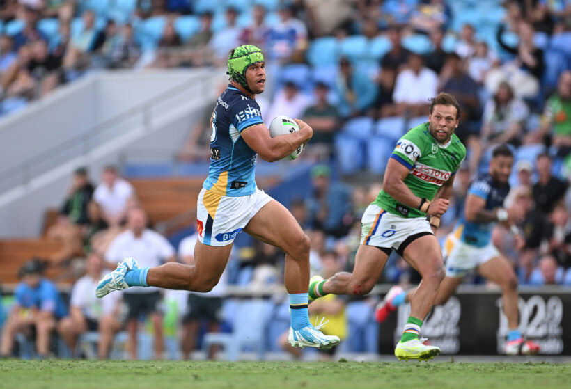 Gold Coast Titans take on Canberra Raiders at Cbus Super Stadium.