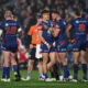 Sam Healey and Kurt Capewell during the NRL Round 20 match between the New Zealand Warriors and the St. George Illawarra Dragons.