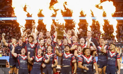 Sydney Roosters celebrate winning the 2026 NRL Premiership. Credit: Imago.